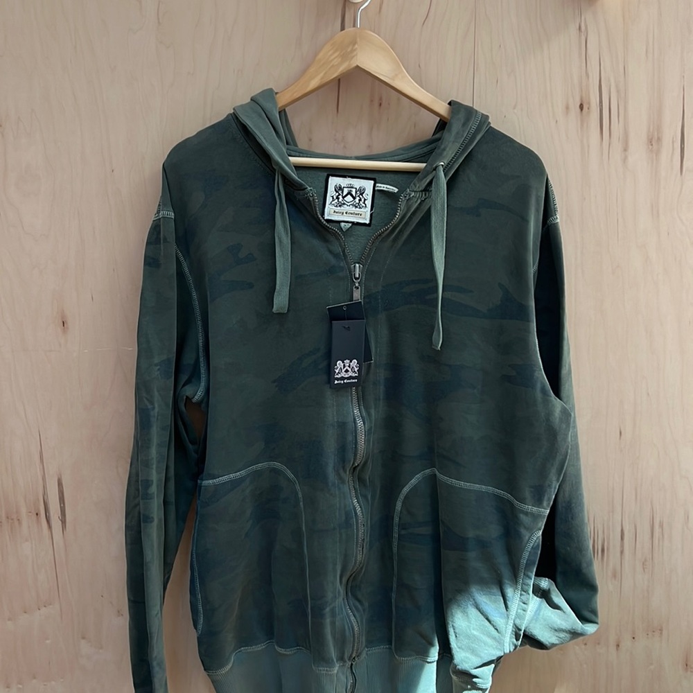 Juicy Couture camo fleece zip hoodie size XL